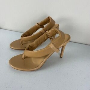 Rag & Co Singles Handcrafted Tan Leather Padded Thong Heeled Sandals Womens 9.5